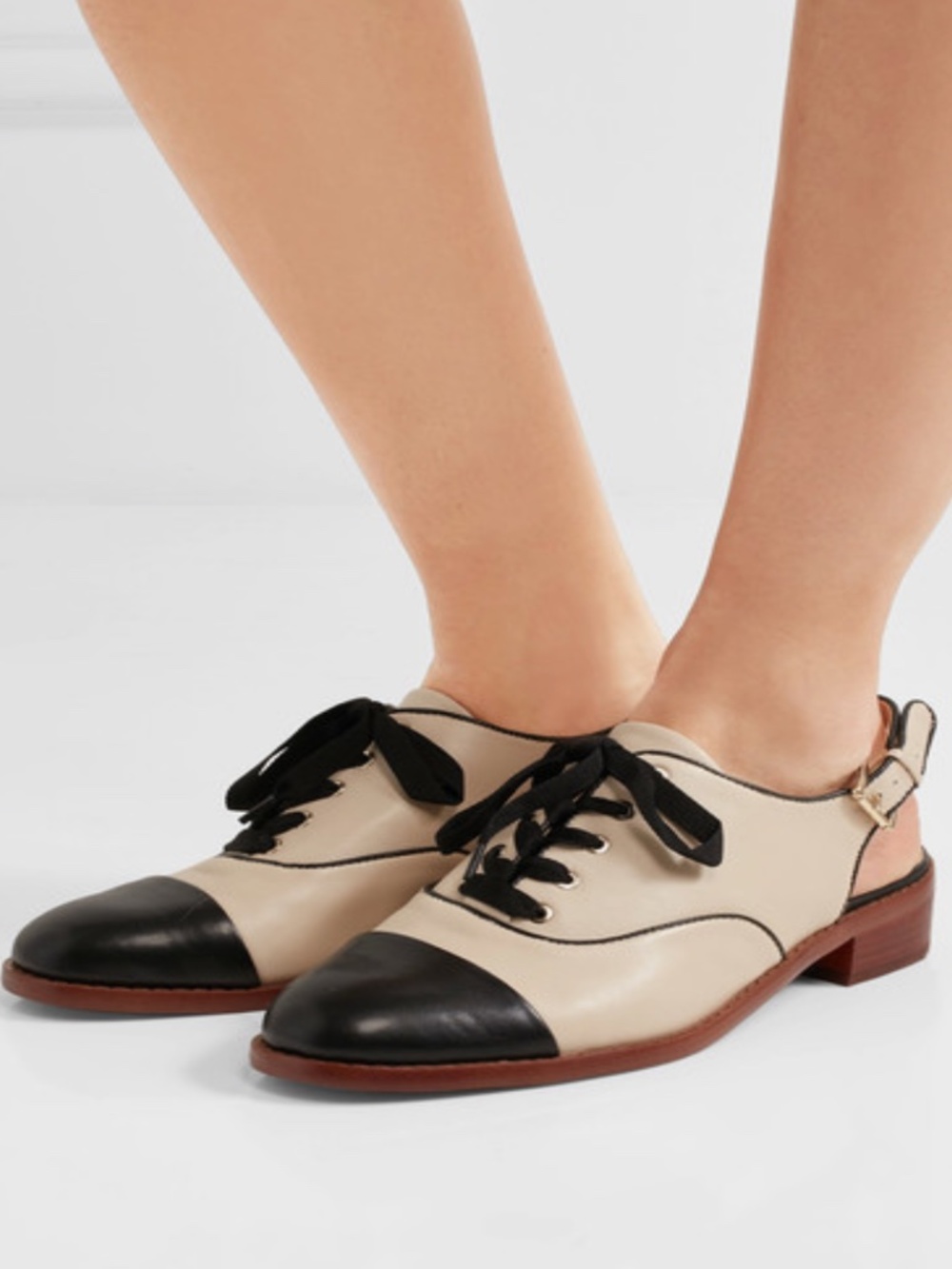 Sam Edelman Damian Cap Toe Sling Back Small Stacked Heel Oxford Shoes